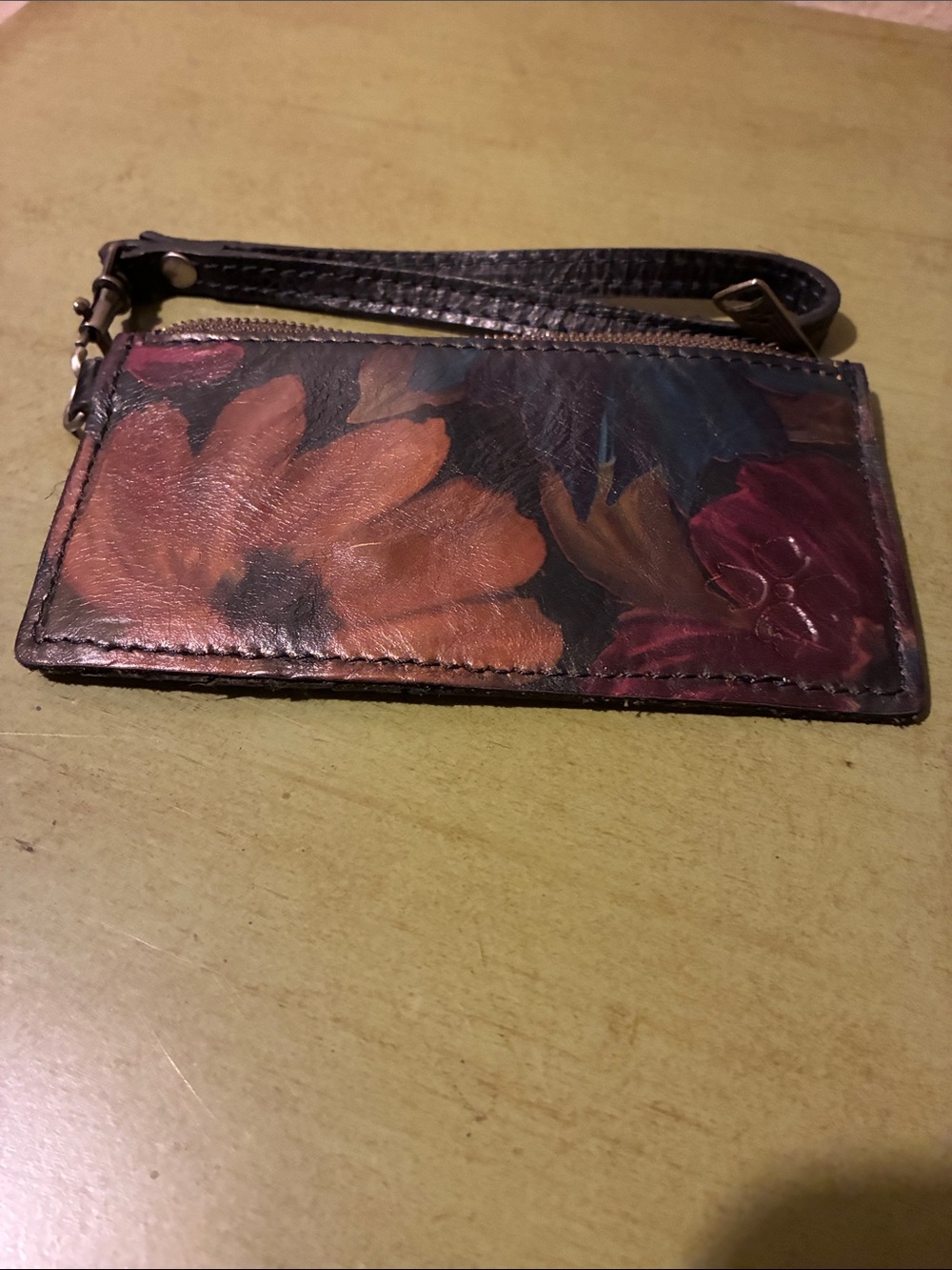PATRICIA NASH. Floral Leather Wristlet Card Holder - Brown & Burgundy. Like New - Picture 8 of 8